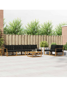 Set di divani da esterno con cuscino 7 pcs Naturale e Nero