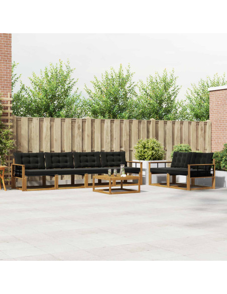 Set di divani da esterno con cuscino 7 pcs Naturale e Nero