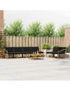 Set di divani da esterno con cuscino 7 pcs Naturale e Nero