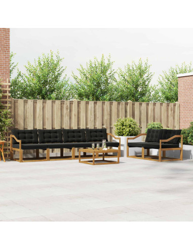 Set di divani da esterno con cuscino 7 pcs Naturale e Nero