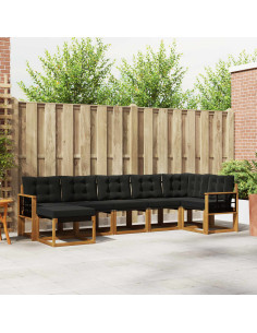 Set di divani da esterno con cuscino 7 pcs Naturale e Nero