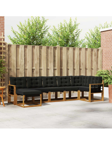 Set di divani da esterno con cuscino 7 pcs Naturale e Nero