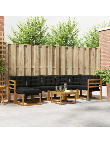 Set di divani da esterno con cuscino 8 pcs Naturale e Nero