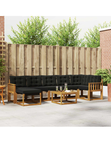 Set di divani da esterno con cuscino 8 pcs Naturale e Nero