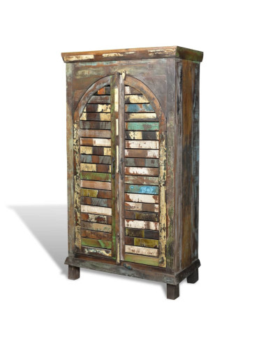 Libreria Multicolore in Legno Riciclato con 3 Scaffali e 2 Ante