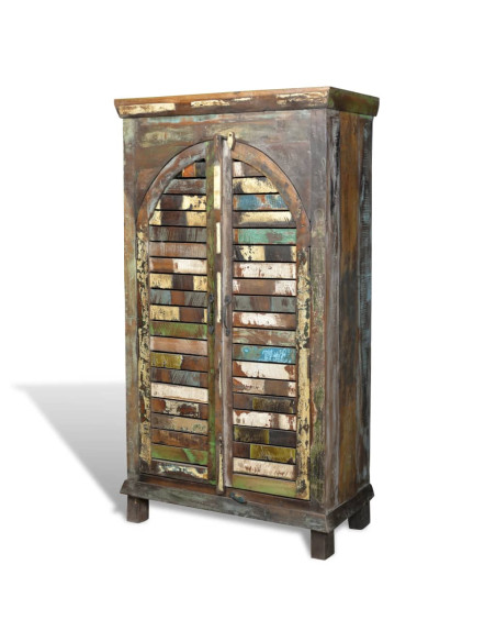 Libreria Multicolore in Legno Riciclato con 3 Scaffali e 2 Ante