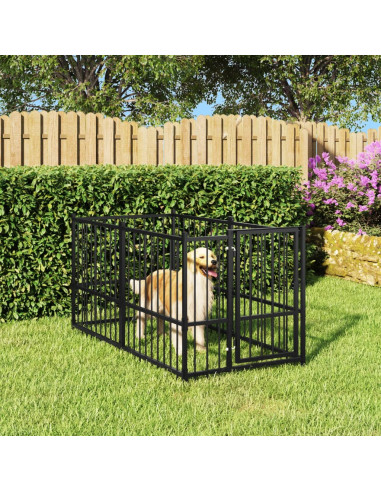 Gabbia per Cani Nera 193,5x97x100 cm in Acciaio