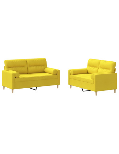 Set di Divani 2 pz con Cuscini Giallo Chiaro in Tessuto