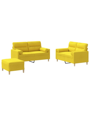 Set di Divani 3 pz con Cuscini Giallo Chiaro in Tessuto