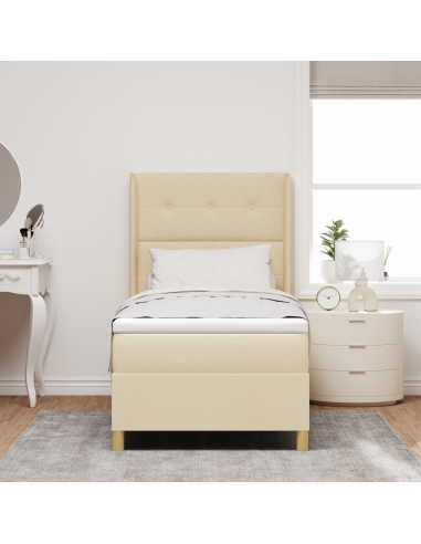 Letto a molle con materasso Crema 140 x 190 cm Tessuto