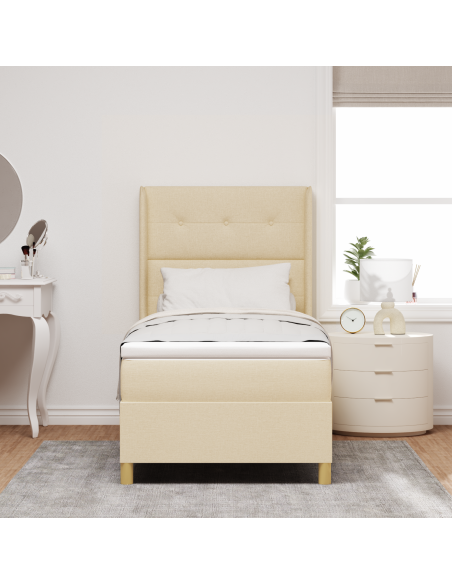 Letto a molle con materasso Crema 140 x 190 cm Tessuto