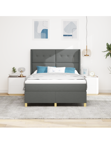 Letto a molle con materasso Grigio 140 x 190 cm Tessuto
