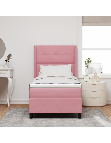 Letto a molle con materasso con led Rosa 100 x 200 cm Velluto