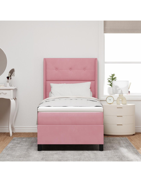 Letto a molle con materasso con led Rosa 100 x 200 cm Velluto