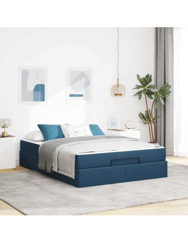 Struttura letto con materasso con materasso 2 pcs Blu Tessuto
