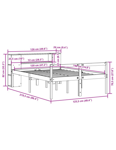Letto Libreria senza Materasso Bianco 120x190 cm Legno di Pino
