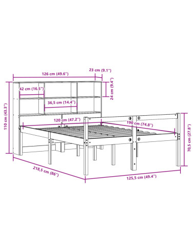 Letto Libreria senza Materasso Bianco 120x190 cm Legno di Pino