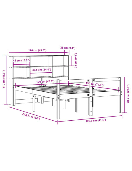 Letto Libreria senza Materasso Bianco 120x190 cm Legno di Pino