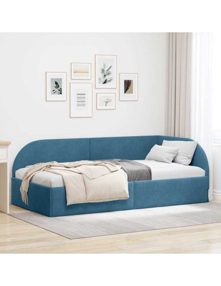 Cornice del letto ad angolo con testiera Blu 90 cm x 200 cm