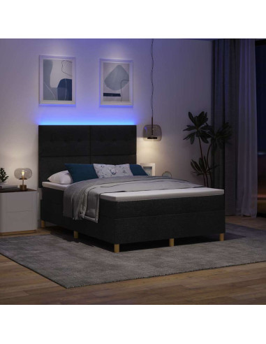 Letto a Sorgente LED con materasso Nero 140 x 190 cm Tessuto