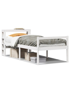 Letto Anziani con Testiera Bianco 90x200cm Legno Massello Pino 2