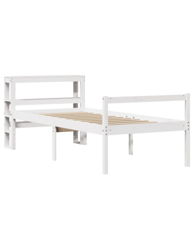 Letto Anziani con Testiera Bianco 90x200cm Legno Massello Pino