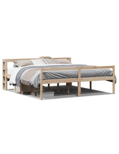 Letto per Anziani con Testiera 200x200 cm Legno Massello Pino 2