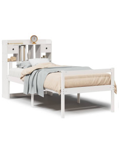 Letto Libreria senza Materasso Bianca 90x200 cm Legno di Pino 2