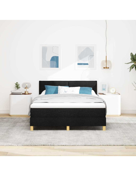 Letto a molle con materasso Nero 140 x 190 cm Tessuto