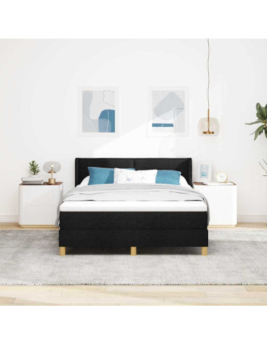 Letto a molle con materasso Nero 190 x 140 cm Poliestere