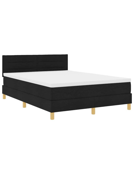 Letto a Sorgente LED con materasso Nero 140 x 190 cm Tessuto