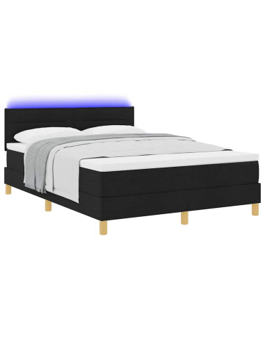 Letto a Sorgente LED con materasso Nero 140 x 190 cm Tessuto