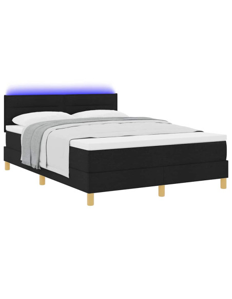 Letto a Sorgente LED con materasso Nero 140 x 190 cm Tessuto