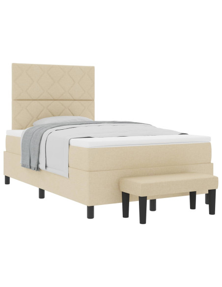 Letto a molle con materasso Crema 120 x 190 cm Tessuto
