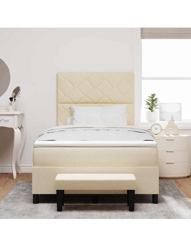 Letto a molle con materasso Crema 120 x 190 cm Tessuto