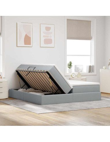 Letto con contenitore e materasso Grigio chiaro 200 x 200 cm