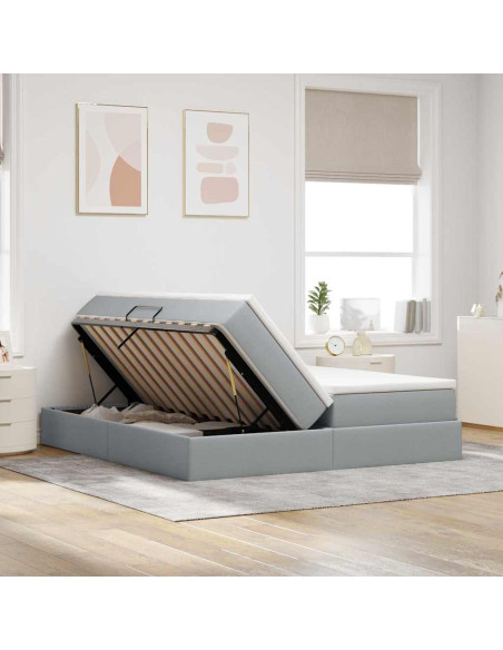 Letto con contenitore e materasso Grigio chiaro 200 x 200 cm