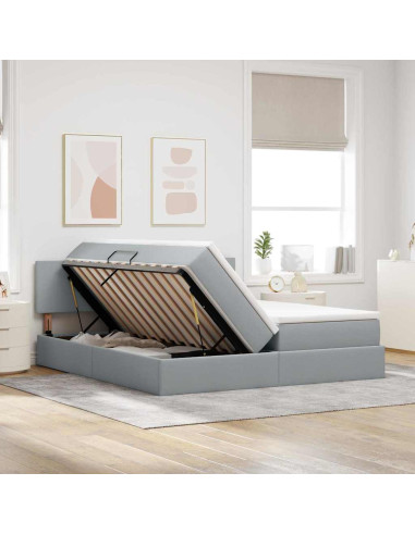Letto con Contenitore con materasso Grigio chiaro 200 x 200 cm