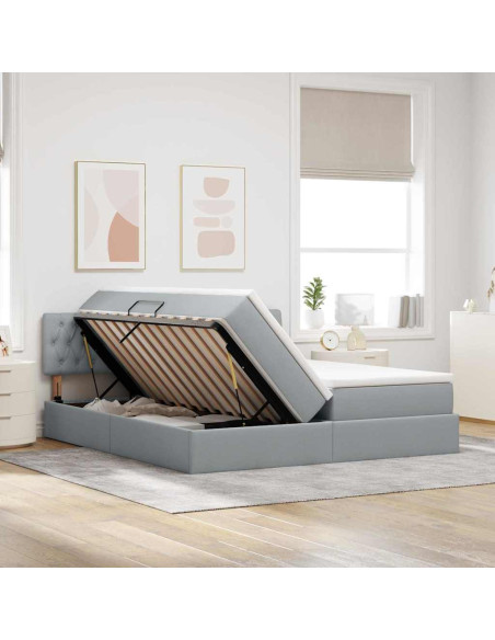 Letto con Contenitore con materasso Grigio chiaro 200 x 200 cm