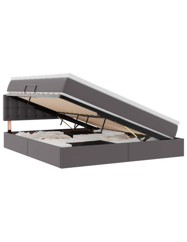 Letto con contenitore e LED Grigio 160 x 200 cm Pelle Sintetica