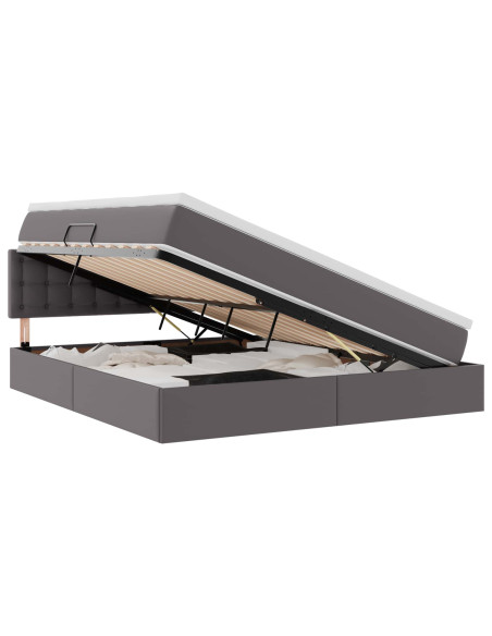 Letto con contenitore e LED Grigio 160 x 200 cm Pelle Sintetica