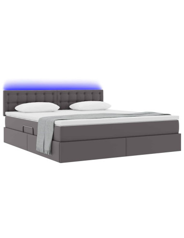 Letto con contenitore e LED Grigio 160 x 200 cm Pelle Sintetica