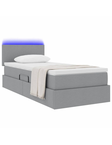 Letto con contenitore e LED Grigio chiaro 100 x 200 cm Tessuto