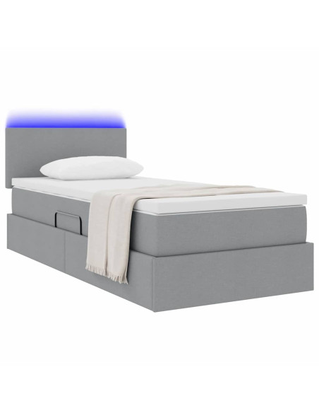 Letto con contenitore e LED Grigio chiaro 100 x 200 cm Tessuto