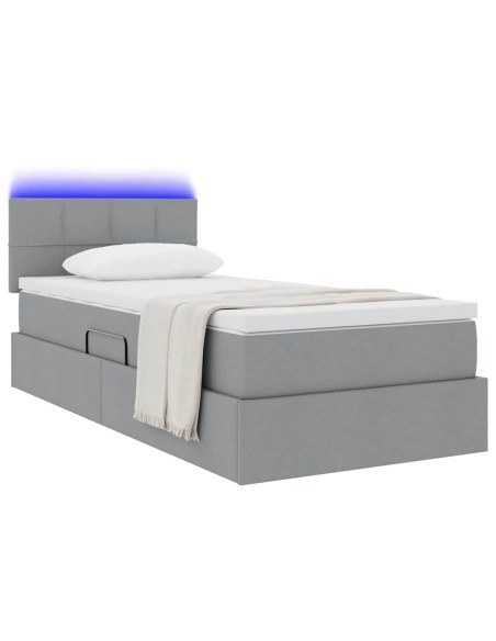 Letto con contenitore e LED Grigio chiaro 100 x 200 cm Tessuto