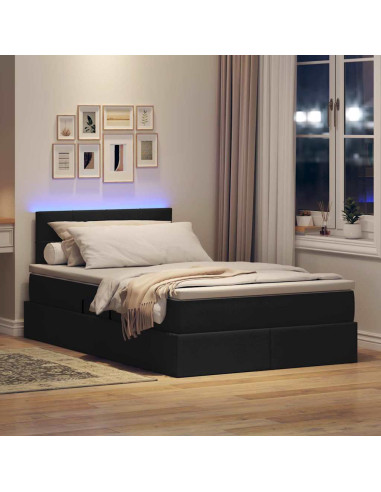 Letto con contenitore e LED con led Nero 120 x 200 cm Tessuto