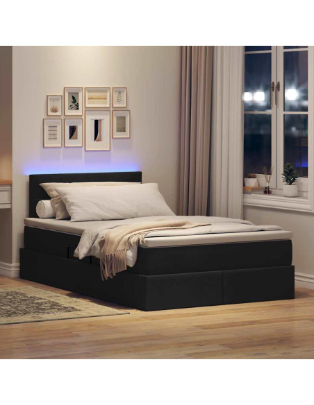 Letto con contenitore e LED con led Nero 120 x 200 cm Tessuto