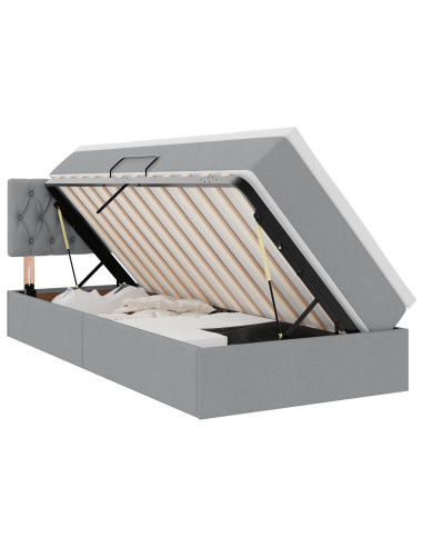 Letto con contenitore e LED Grigio chiaro 100 x 200 cm Tessuto