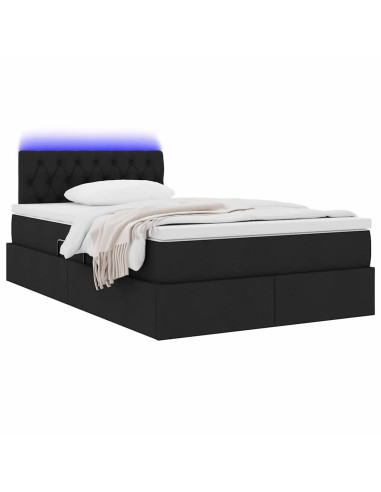 Letto con contenitore e LED con led Nero 120 x 200 cm Tessuto