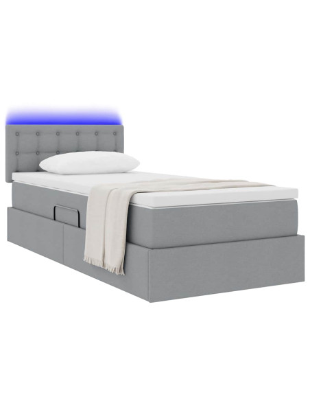 Letto con contenitore e LED Grigio chiaro 100 x 200 cm Tessuto